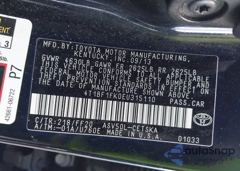 2014 Toyota Camry Se from USA, damaged, VIN 4T1BF1FK0EU315110